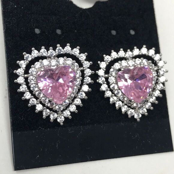 Heart Sparkle Earrings Pink Pierce Back Fashion Jewelry - Picture 1 of 5